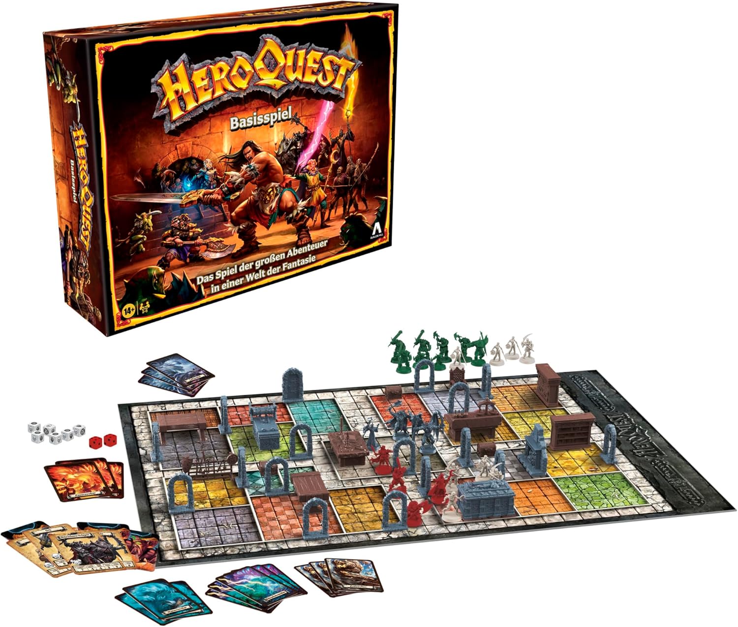 Avalon Hill HeroQuest Basisspiel, Dungeon Crawler Fantasie-Abenteuerspiel mit Miniaturen, ab 14 Jahren, für 2 − 5 Spieler