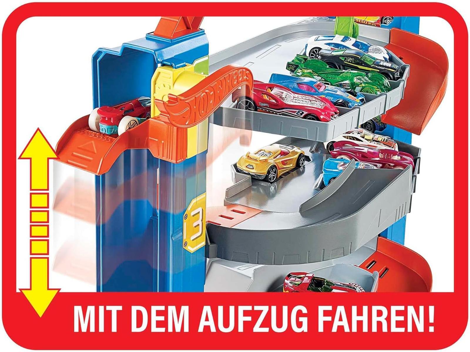 Hot Wheels GNL70 - Hot Wheels City Stunt Garage-Spielset, Geschenk für Kinder von 3 bis 8 Jahren, mit Aufzug zu den oberen Ebenen, lässt Sich mit Anderen Sets verbinden