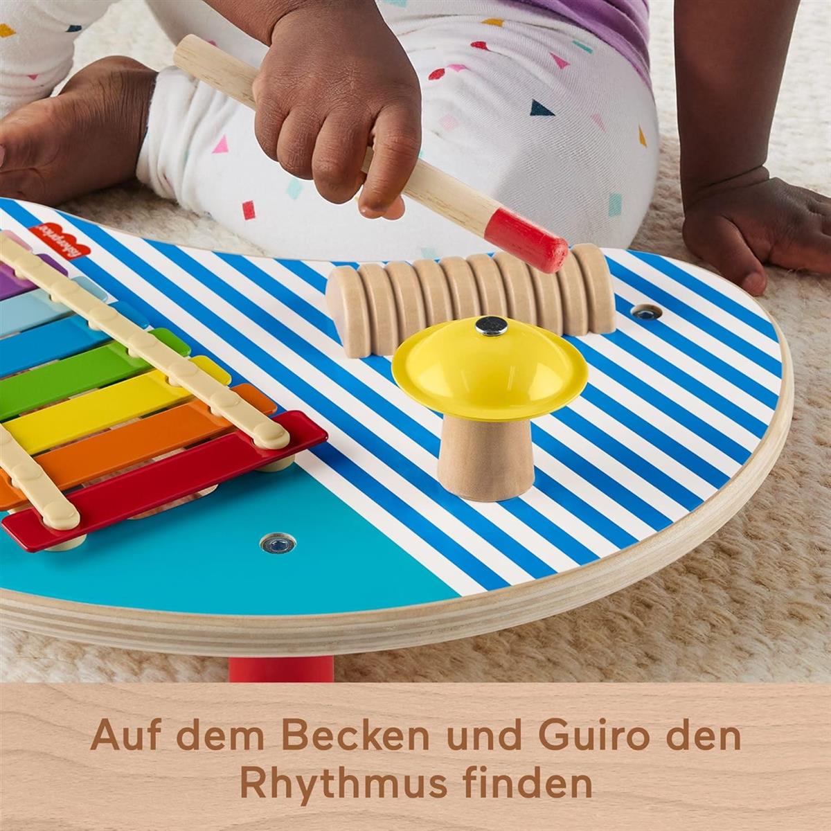 Fisher-Price Kleinkinderspielzeug Holz-Musiktisch mit Percussion-Instrumenten, 3 Holzteile für Kinder ab 2 Jahren, HXT91