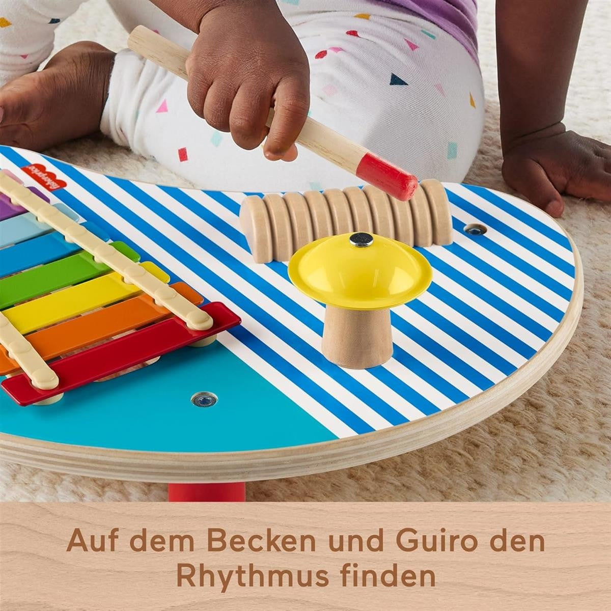 Fisher-Price Kleinkinderspielzeug Holz-Musiktisch mit Percussion-Instrumenten, 3 Holzteile für Kinder ab 2 Jahren, HXT91