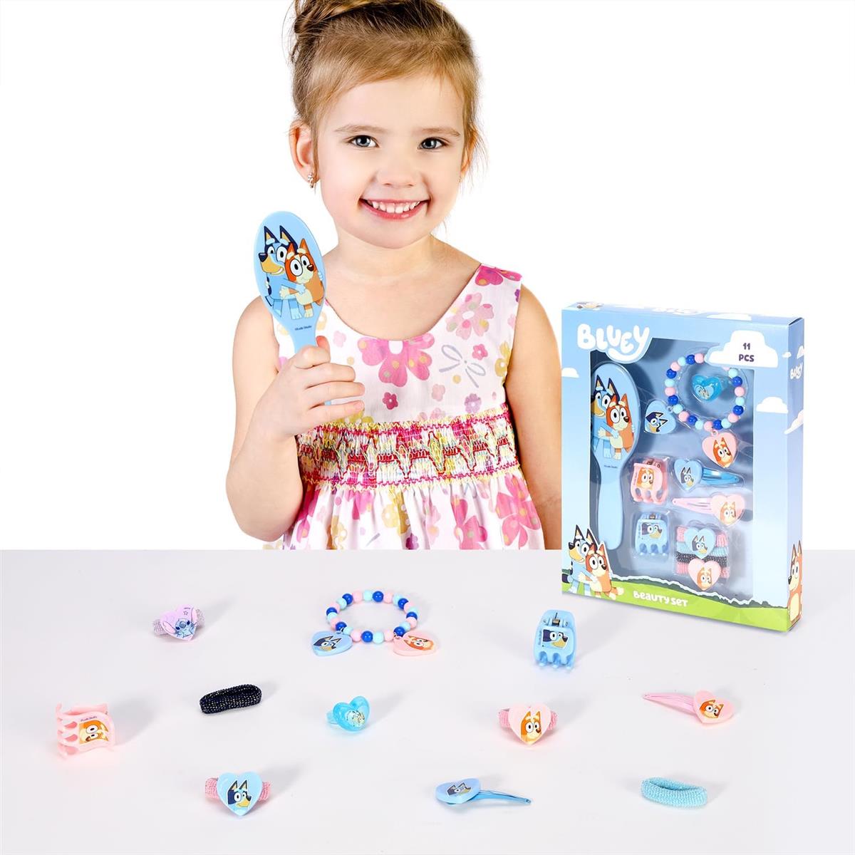Bluey 11-teiliges Haarschmuck-Set für Mädchen und Kinder, Haar-Accessoires, Clips, Kammbänder und Schönheitsset