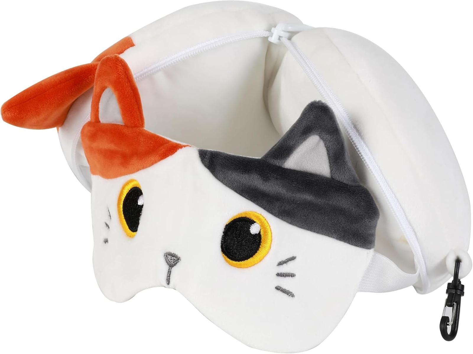 I-TOTAL® Kissen mit Schlafmaske, verschließbares Kissen mit Haken orange Katze