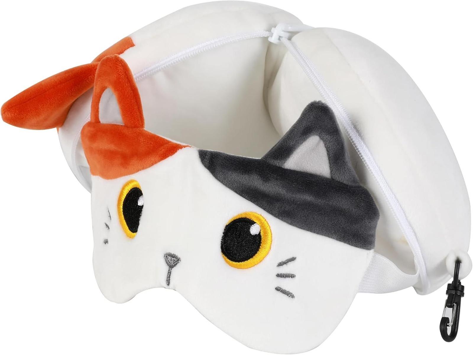 I-TOTAL® Kissen mit Schlafmaske, verschließbares Kissen mit Haken orange Katze