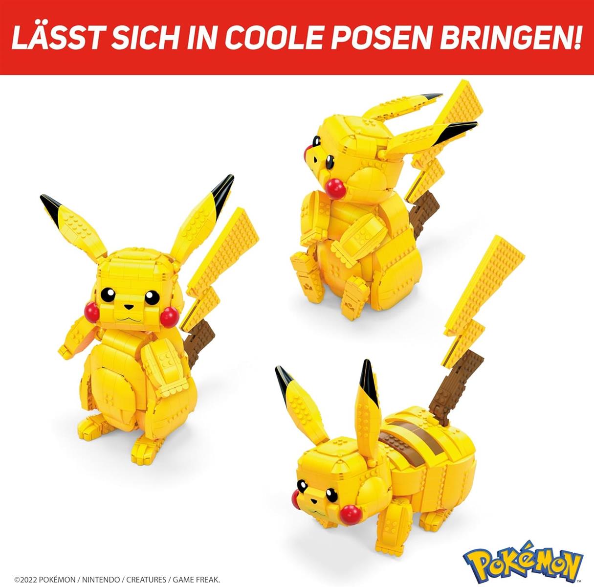 Mega Pokémon Figuren, Jumbo Pikachu Figur zum Zusammenbauen, Höhe: 30cm, bewegliche Beine/Arme/Ohren und Schweif, Pokémon Spielzeug, Spielzeug ab 6 Jahre, FVK81