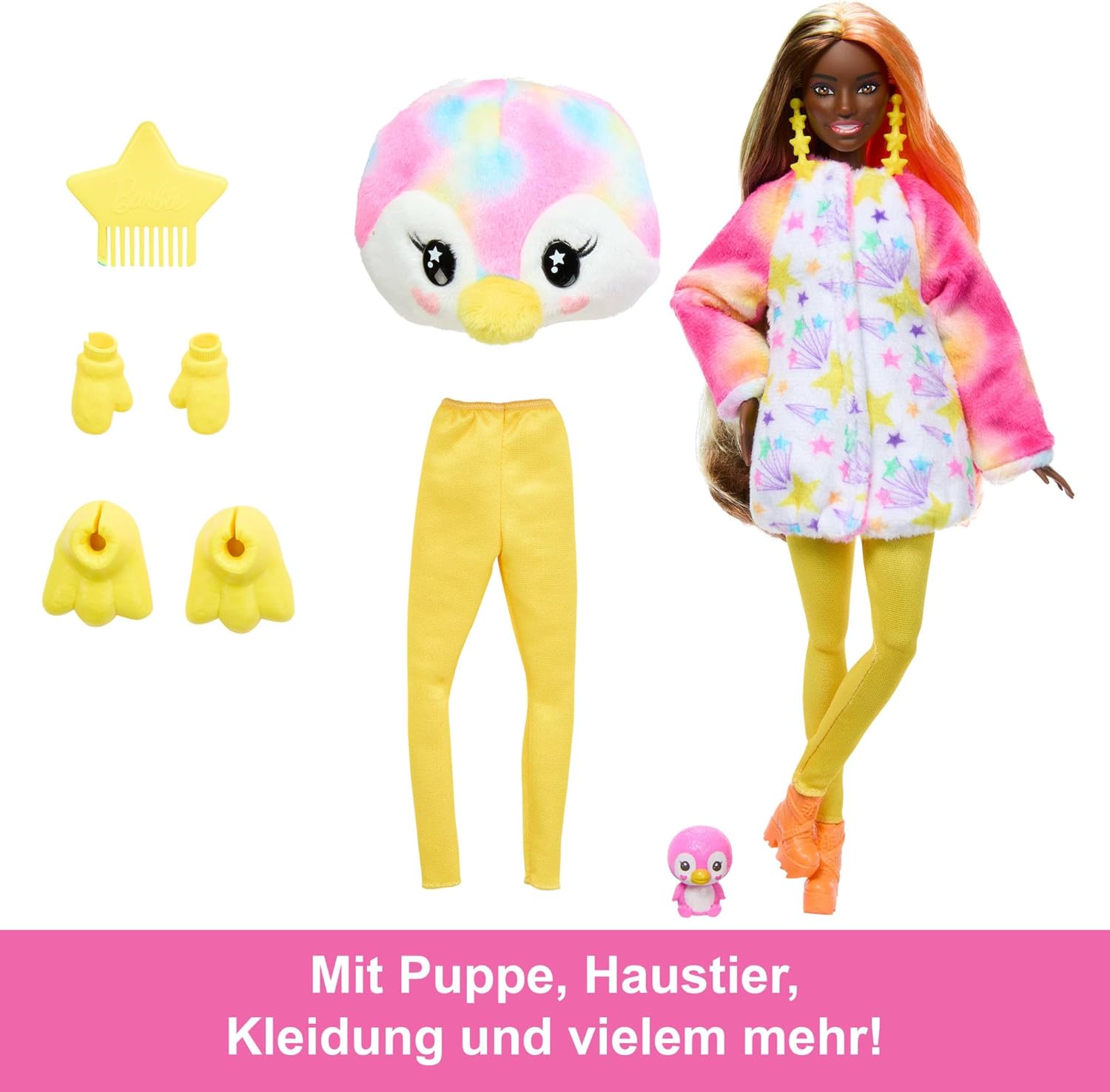 Barbie Cutie Reveal Puppe und Accessoires, Batik-Pinguin-Plüschkostüm und 10 Überraschungen mit Farbwechsel, Color Dream-Reihe, HRK40