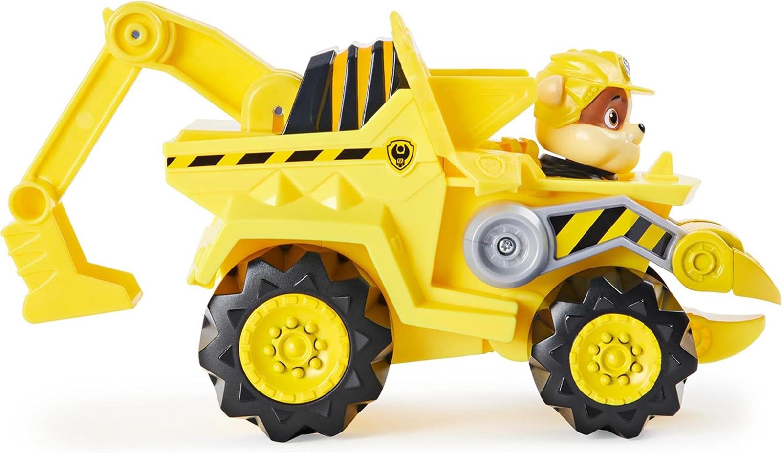 PAW PATROL Dino Rescue Rubbles Basis Fahrzeug mit Rückzieh-Mechanismus, inklusive Hundefigur und Überraschungs-Dino, Spielzeug für Kinder ab 3 Jahren