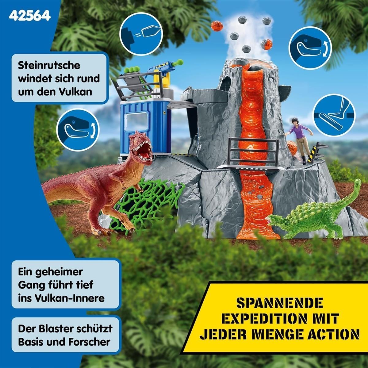 schleich DINOSAURS | Große Vulkan Expedition 42564 | Set inkl. Vulkan mit Ausbruchsfunktion, Yuki, 2 Dino Figuren | tolles Geschenk für Mädchen und Jungen | Dinosaurier Spielzeug ab 3 Jahre | 60 Teile