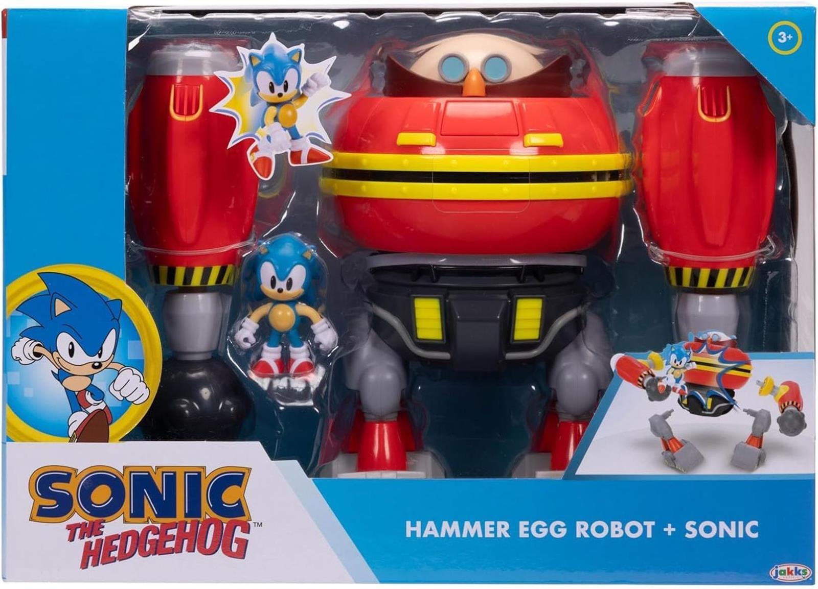 Sonic The Hedgehog – Riesiger Eggman-Roboter-Kampfset, offiziell lizenziert von Jakks Pacific, 23 cm großes Spielset, Kanonen schießender Eggman-Roboter mit Sonic-Figur enthalten