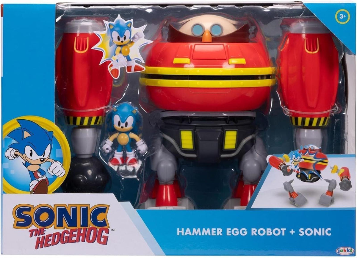 Sonic The Hedgehog – Riesiger Eggman-Roboter-Kampfset, offiziell lizenziert von Jakks Pacific, 23 cm großes Spielset, Kanonen schießender Eggman-Roboter mit Sonic-Figur enthalten