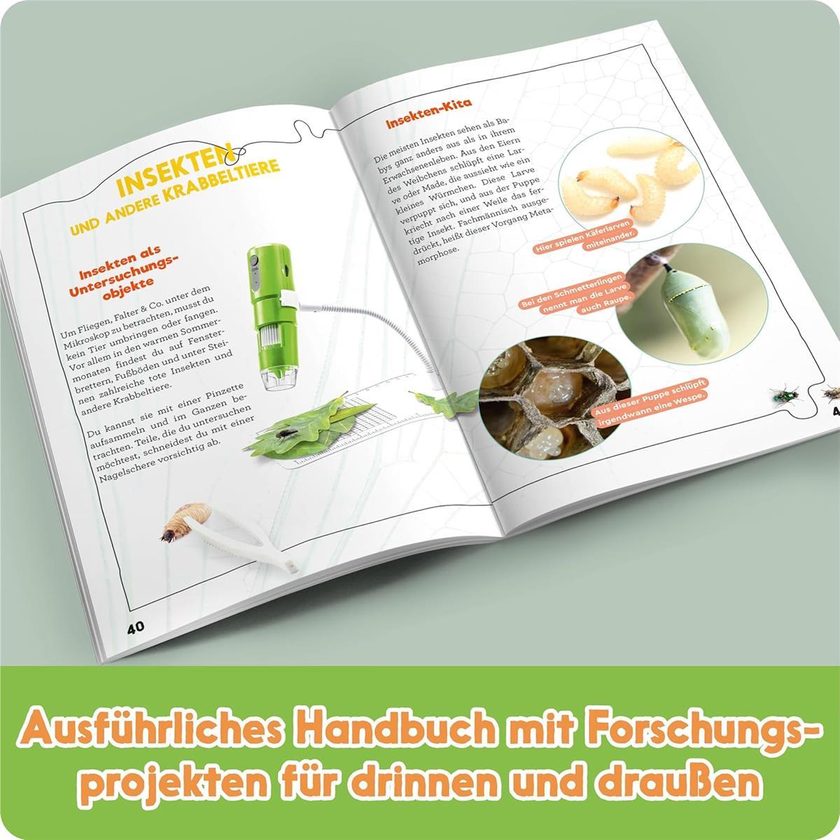 FRANZIS 67184 - GEOLINO Digitales Mikroskop, das große Entdecker-Set mit Experimentierideen für drinnen und draußen für Kinder ab 8 Jahren, inkl. 96-seitigem Begleitbuch