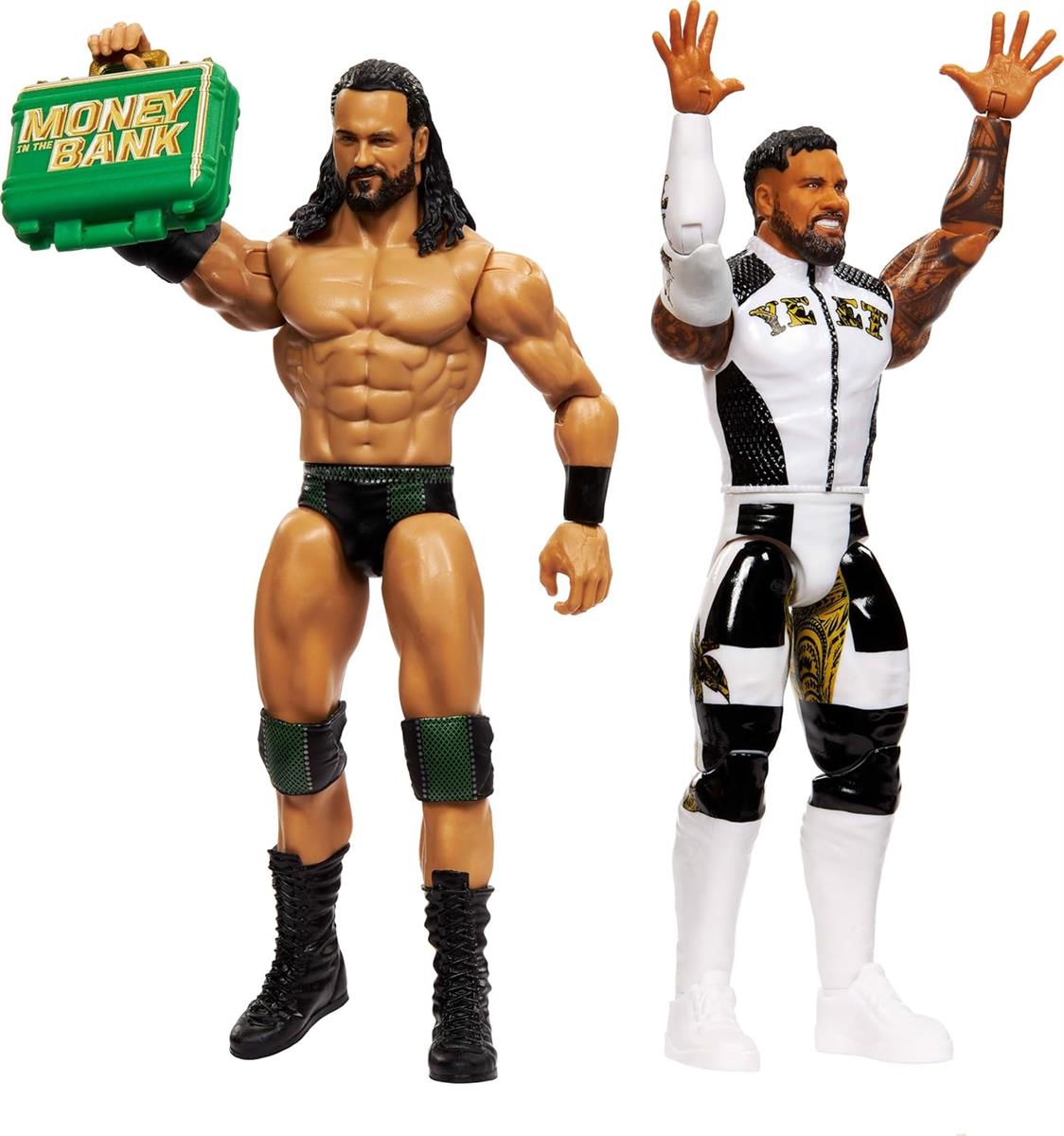 Mattel WWE Main Event Showdown Actionfiguren 2er-Pack mit Zubehör, Serie #23 Jey USO vs Drew McIntyre Sammelset, 15,2 cm