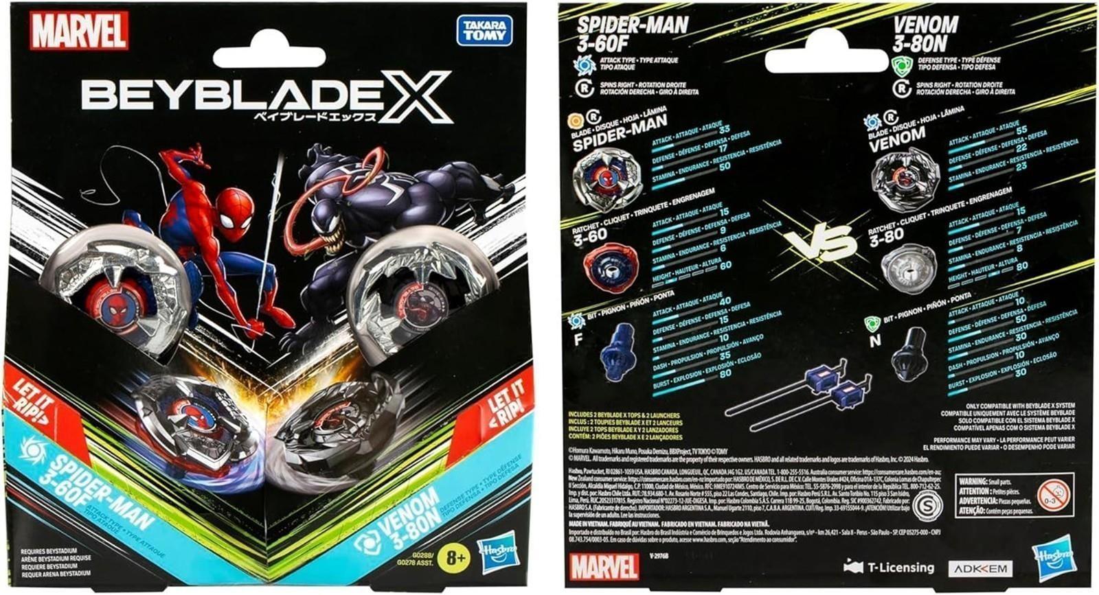 Hasbro Beyblade X Marvel Collab Spider-Man 3-60F vs. Venom 3-80N Multipack Set