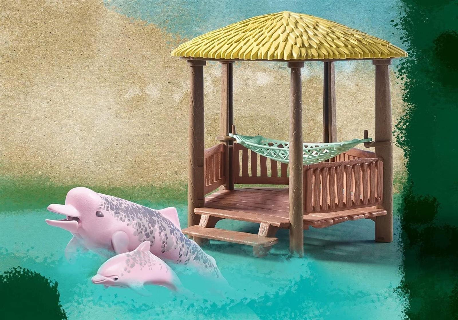 PLAYMOBIL Wiltopia 71143 Paddeltour mit den Flussdelfinen, Inkl. Strandhütte mit Hängematte, Wildlife Expedition für die kleinen Hobbyforscher, Nachhaltiges Spielzeug für Kinder ab 4 Jahren