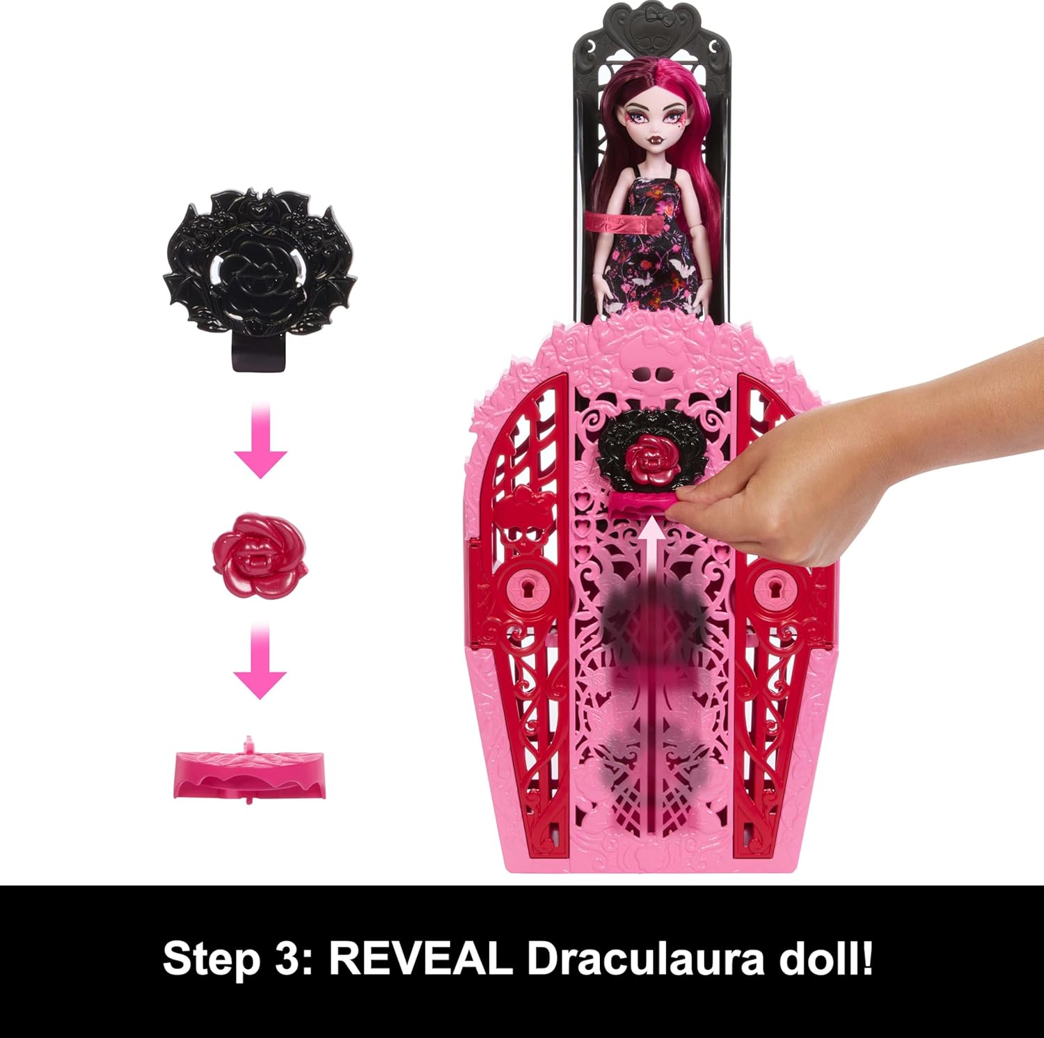 Monster High Skulltimate Secrets Set aus Puppe und Zubehör, Garden Mysteries Draculaura mit zauberhaftem Kleiderschrank und über 19 Teeparty-Überraschungen wie Puppenkleidung, HYT72