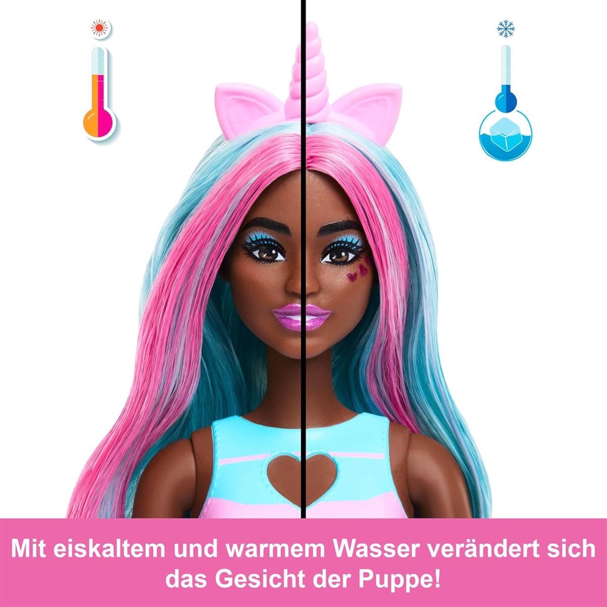 Barbie Pop Reveal Set aus Puppe und Accessoires, Shakes-Serie, duftende Einhorn-Modepuppe & Haustier, 8 Überraschungen inklusive Farbwechsel, JCN86
