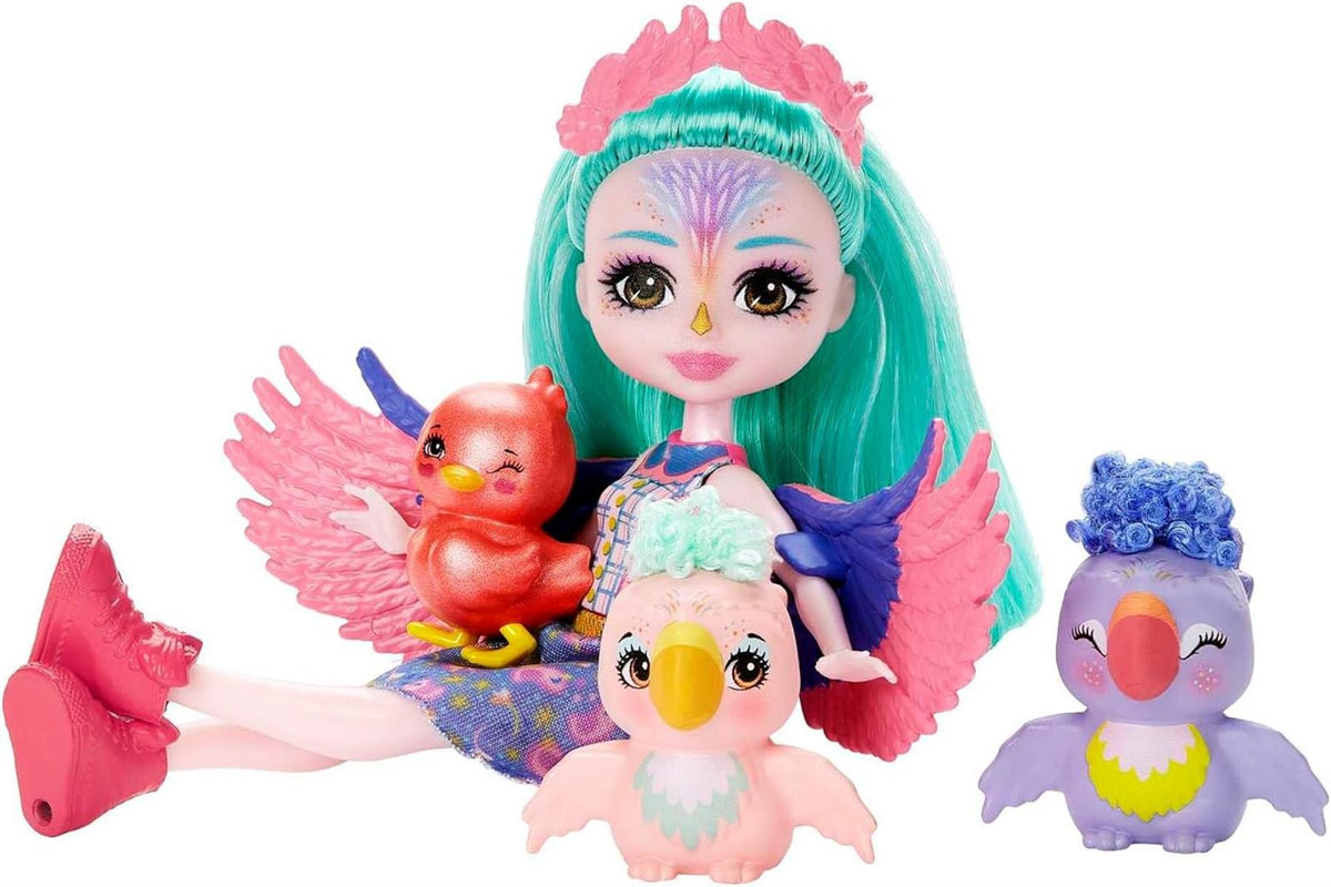 Enchantimals Puppen | City Tails Puppe Filia Finch, Tierfreund Tropic und 2 Vogelfiguren, Kleine Puppe mit abnehmbarem Rock und Zubehör, Geschenke für Kinder, HKN15