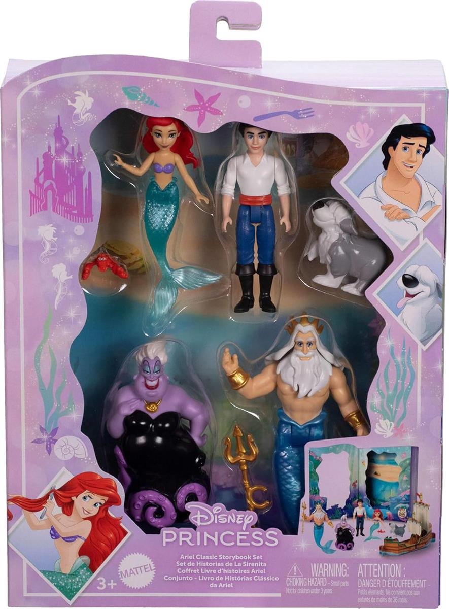 Mattel Disney Princess Toys, Arielle Mermaid Doll Story Set mit 4 kleinen Puppen, 2 Tierfiguren & 1 Zubehör, inspiriert von Disney Die kleine Meerjungfrau