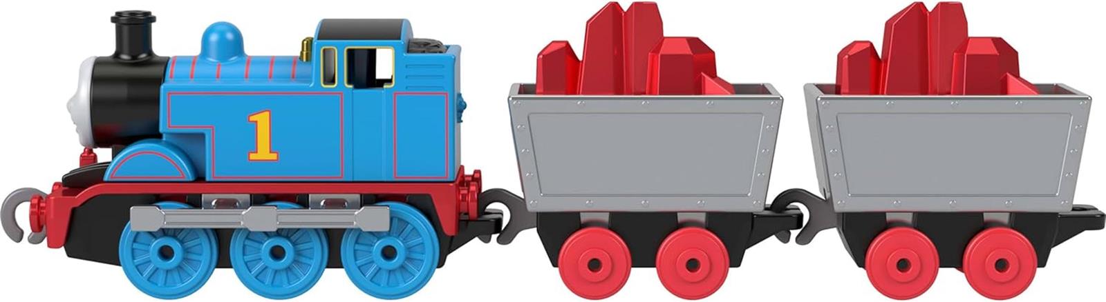 Thomas & Friends by Fisher-Price Sammlerspielzeug Zug, Kleiner Die-Cast Mattel 80th Engine mit Premium Deco & 2 Stock Cars mit roter Kristallfracht