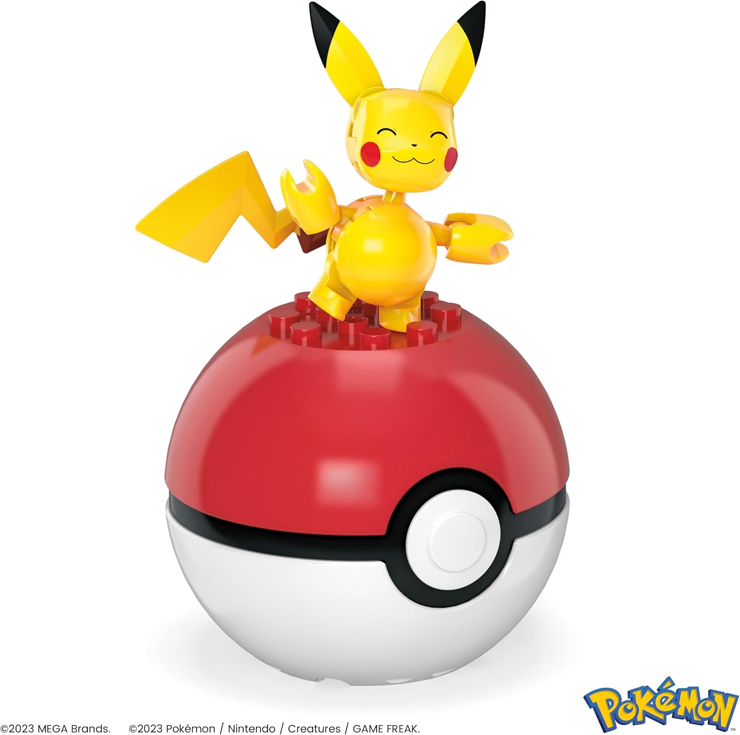 MEGA POKÉMON Paldea-Region - Pikachu und die ersten Partner-Pokémon Felori, Krokel und Kwaks, Zusammenbaubares und bewegliches Set mit 4 Figuren und 1 Pokéball zum Ausstellen, HPX92