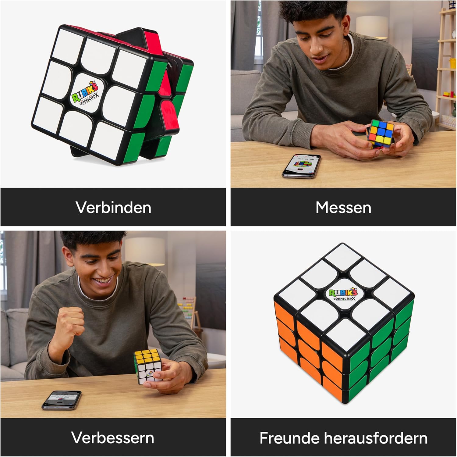 Rubik's ConnectedX - elektronischer 3x3 Cube für Einsteiger und Profis, Bluetooth-Verbinung zur App, die beim Lösen hilft, Spiele und Challenges enthält, ab 8 Jahren