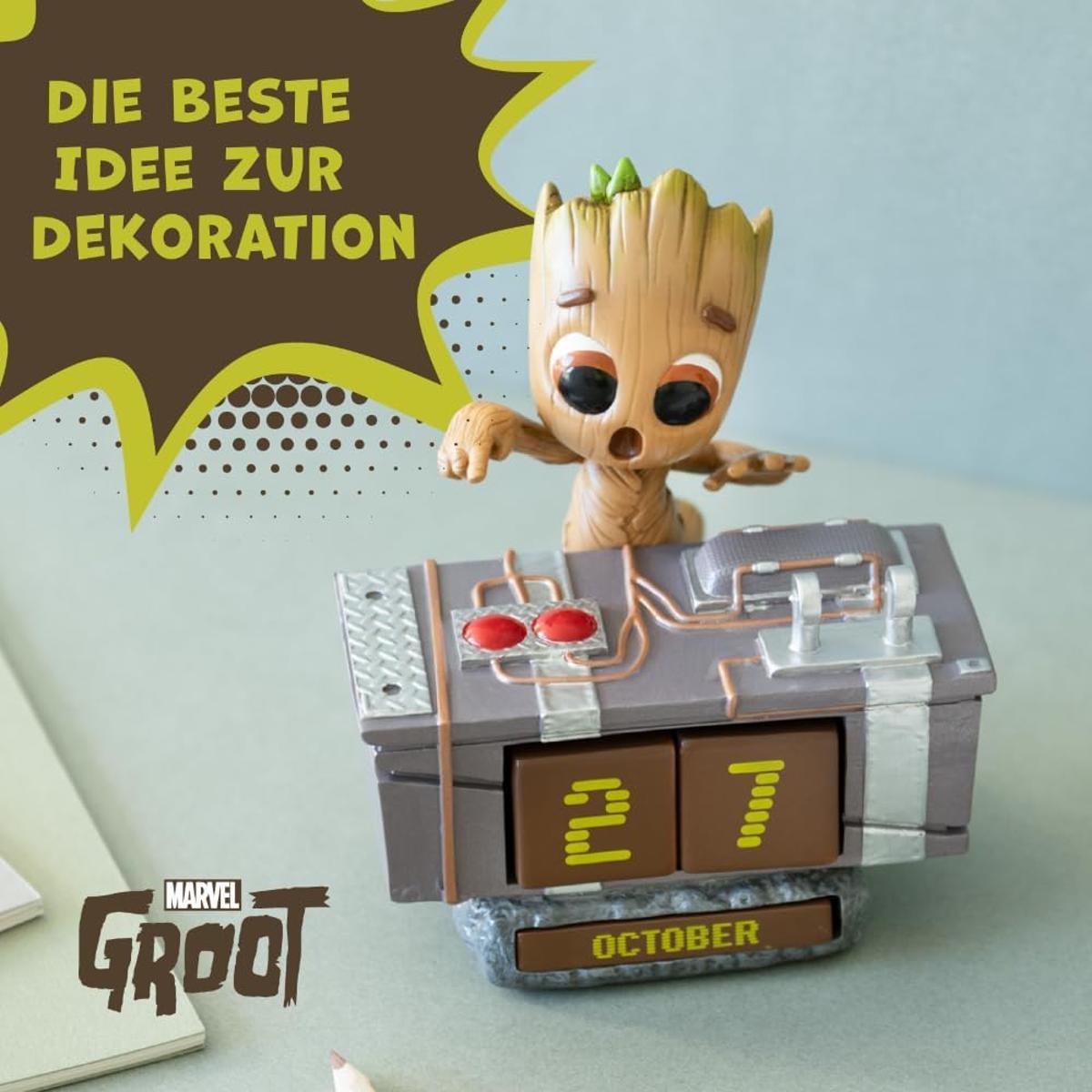 Grupo Erik Ewiger Kalender Marvel Groot Figur Death Button - 3D Kalender Tischkalender zum Aufstellen - Dauerkalender Offizieller Marvel Fanartikelt Büro Deko