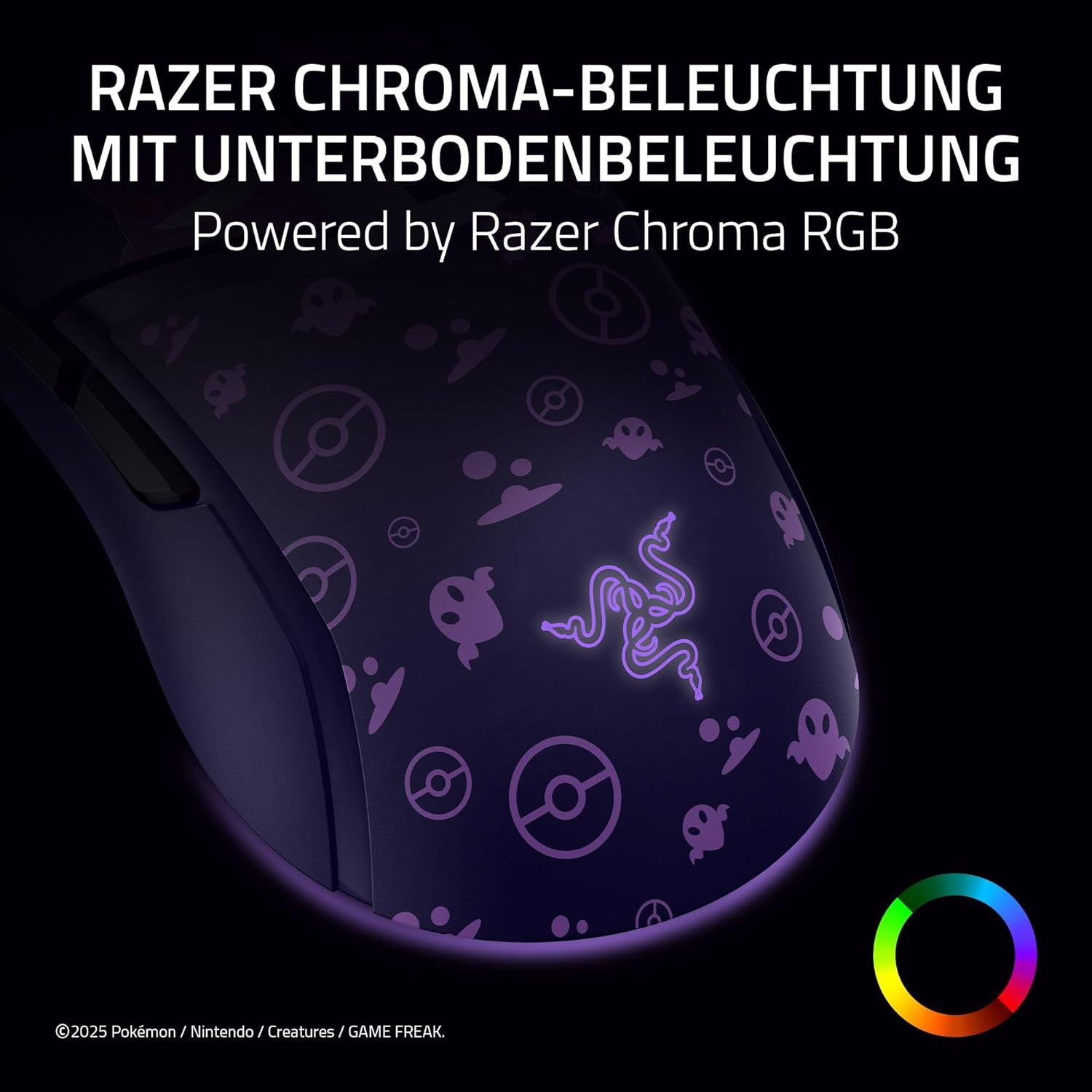 Razer Cobra Gengar Edition - Leichte kabelgebundene Gaming-Maus - 8500 DPI Sensor - 58g - optische Mausschalter 3th Gen - Chroma-Beleuchtung - Speedflex-Kabel - PC/MAC | Pokémon Gengar