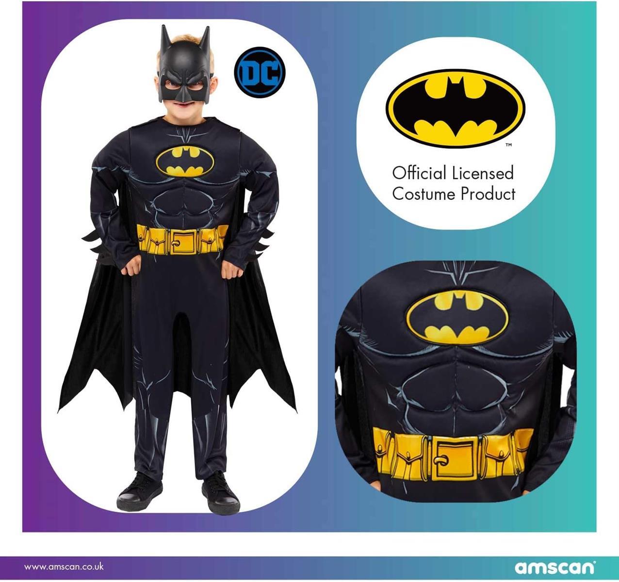 amscan offiziell lizenziertes Comic Muskelbrust Batman Kostüm Kinder Jungen 6-8 Jahre