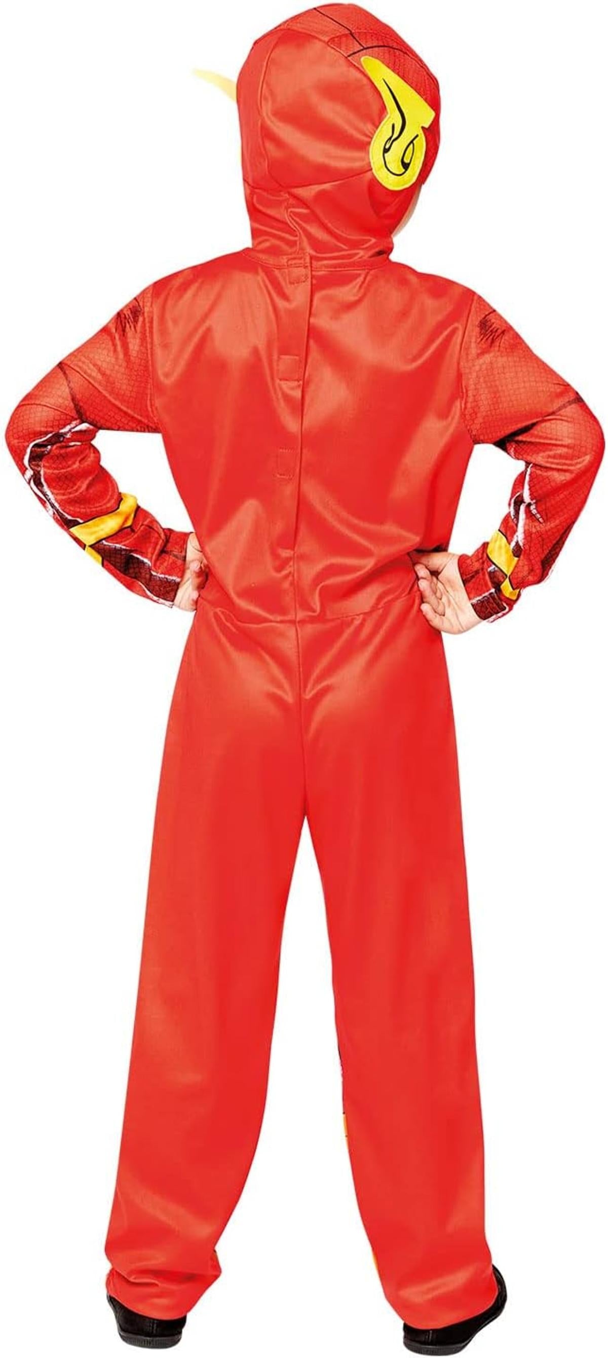Amscan - Kinderkostüm The Flash, bedruckter Overall mit Kopfbedeckung, 100 % recycelte Materialien, Serie, DC Super Heroes, Motto-Party, Karneval Größe 134 8-10 Jahre