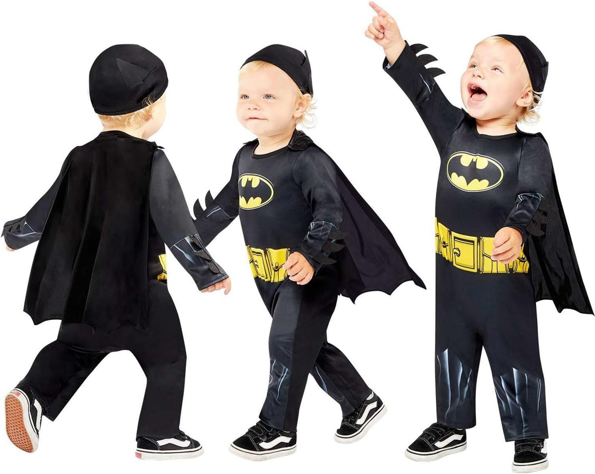 Amscan Baby-Kostüm Batman Strampelanzug Umhang Mütze Super Heroes Motto-Party Karneval Größe 80, 6-12 Monate