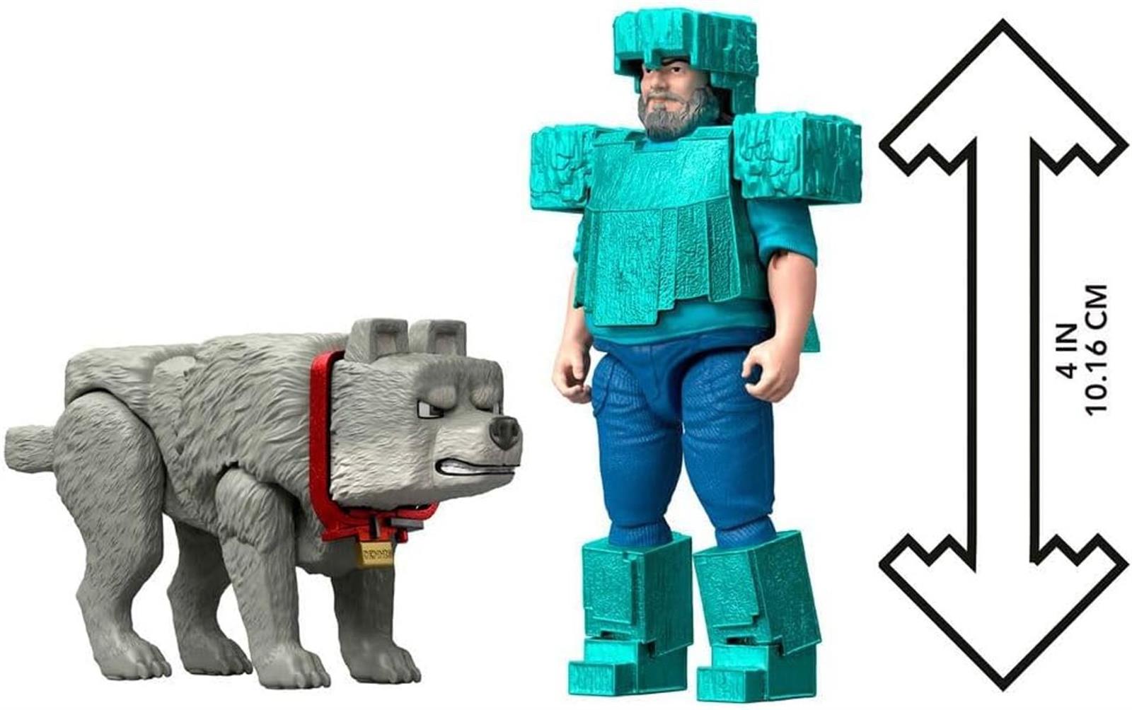 Minecraft JFR71 Movie Core Scale Steve und Wolf Actionfiguren-Set, 10,2 cm, 2 Stück