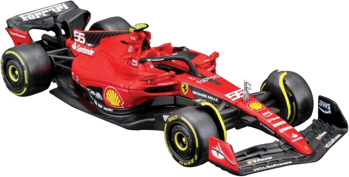 Bburago - Geschenkpaket 4 F1 Ferrari SF-23-4 realistische Modellautos im Maßstab 1:43, offizielle Ferrari-Lizenz, empfohlenes Alter 3+ Jahre