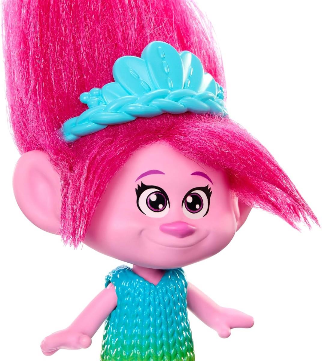 Mattel DREAMWORKS TROLLS Gemeinsam Stark – Königin Poppy, Viva, Branch, Guy Diamond mit Tiny Diamond, Plüschhaar, Mode zum Ausziehen, 5 bewegliche Gelenke, für Kinder ab 3 Jahren, HNF06