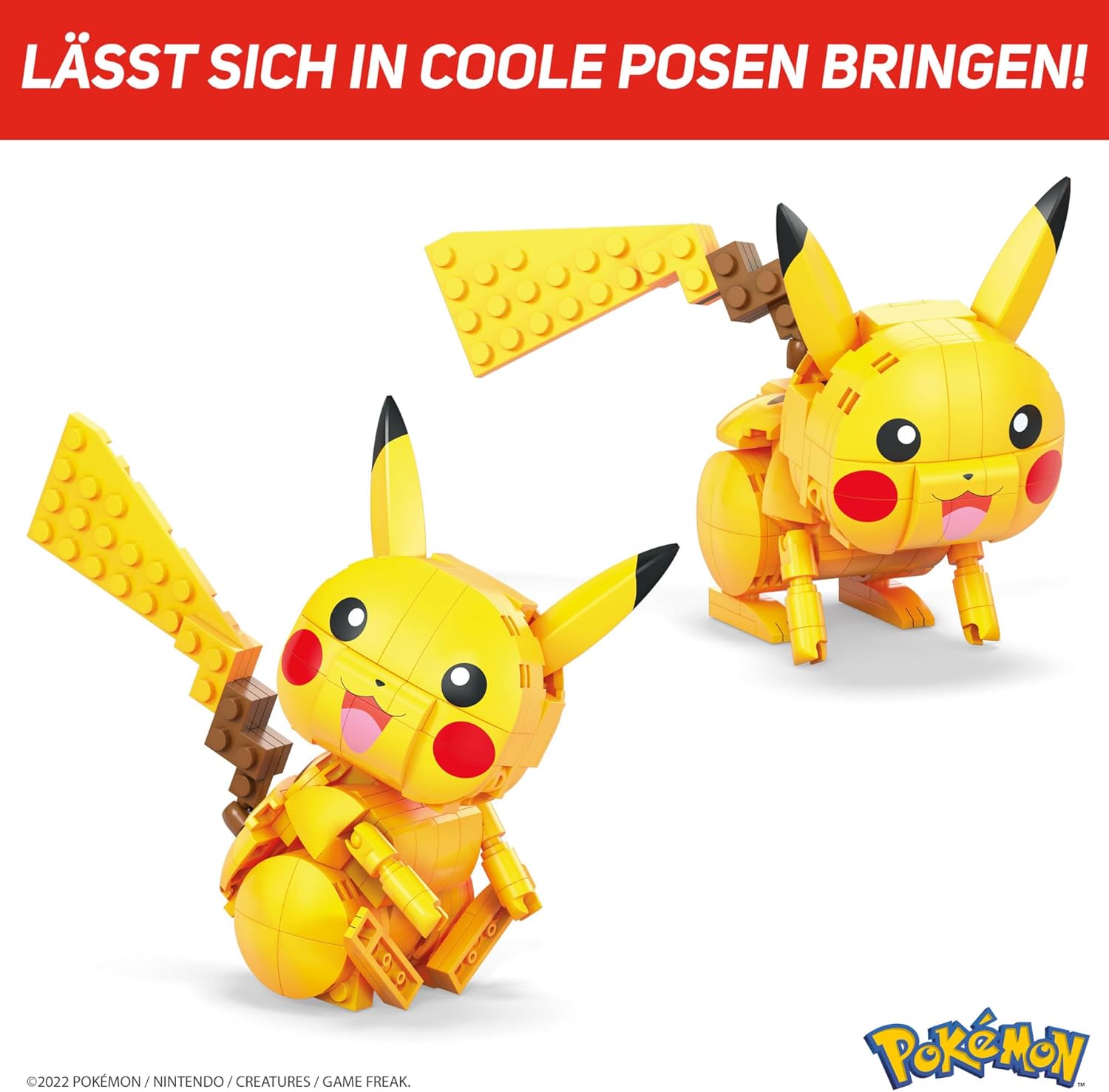 Mega Pokémon Figuren, Medium Pikachu Figur zum Zusammenbauen, Höhe: 10cm, beweglich, kompatibel mit allen Bausets von Mega Construx, Pokémon Spielzeug, Spielzeug ab 7 Jahre, GMD31