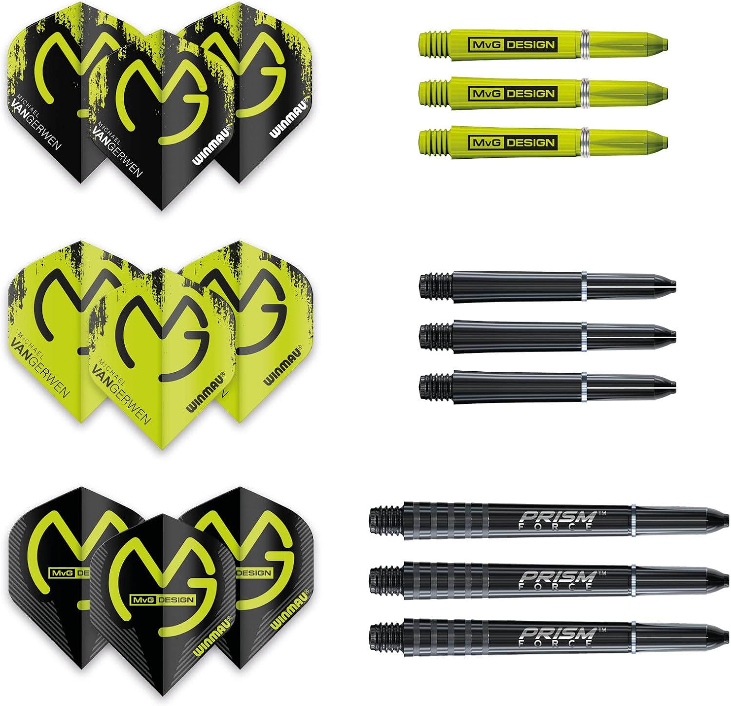 WINMAU MvG Acclaim Dartpfeile mit Wolframstahlspitze, 25 g, Set mit Flights und Schäften