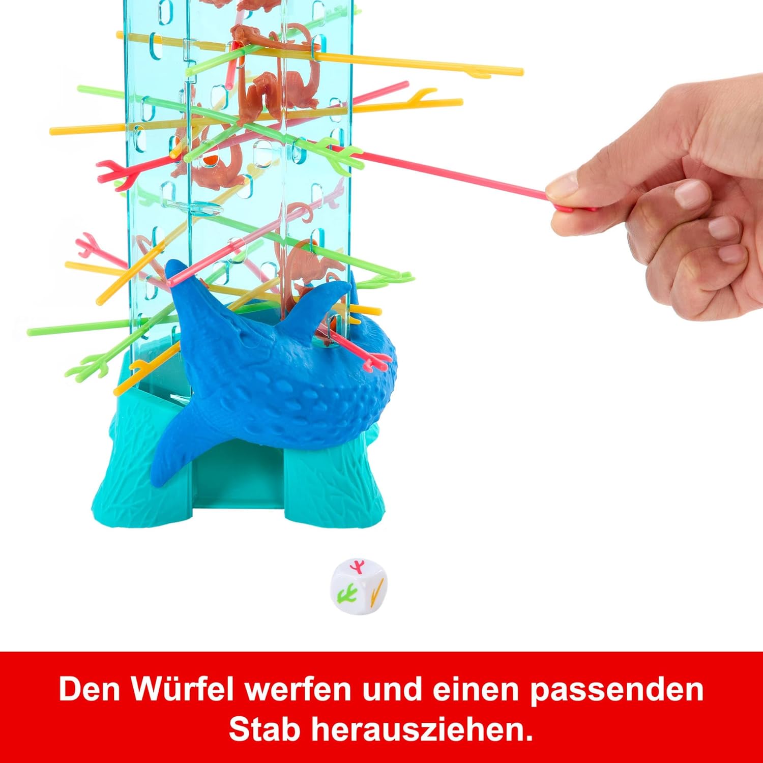 Mattel Games S.O.S. AffenalarmJurassic World: Die Wiedergeburt -Spiel für Kinder und Familie mit Ozean-Turm und vom Film inspirierten Spinosaurus-Figuren., JFW44