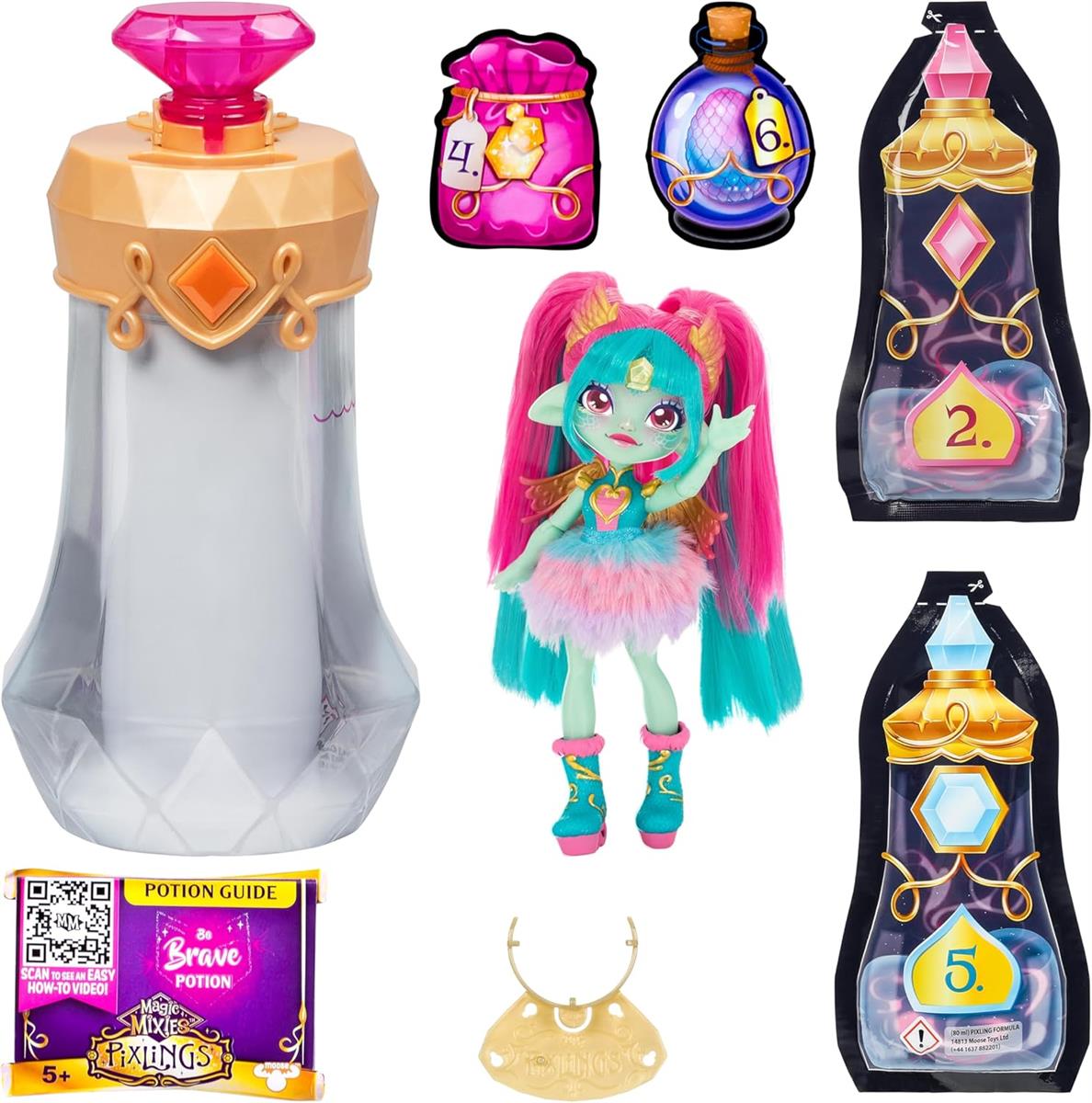 Magic Mixies Pixlings Puppe Amber im REH-Look: Magische Enthüllung der wunderschönen, detailreichen 16,5 cm großen Pixlings-Puppe in Einer Zaubertrank-Flasche