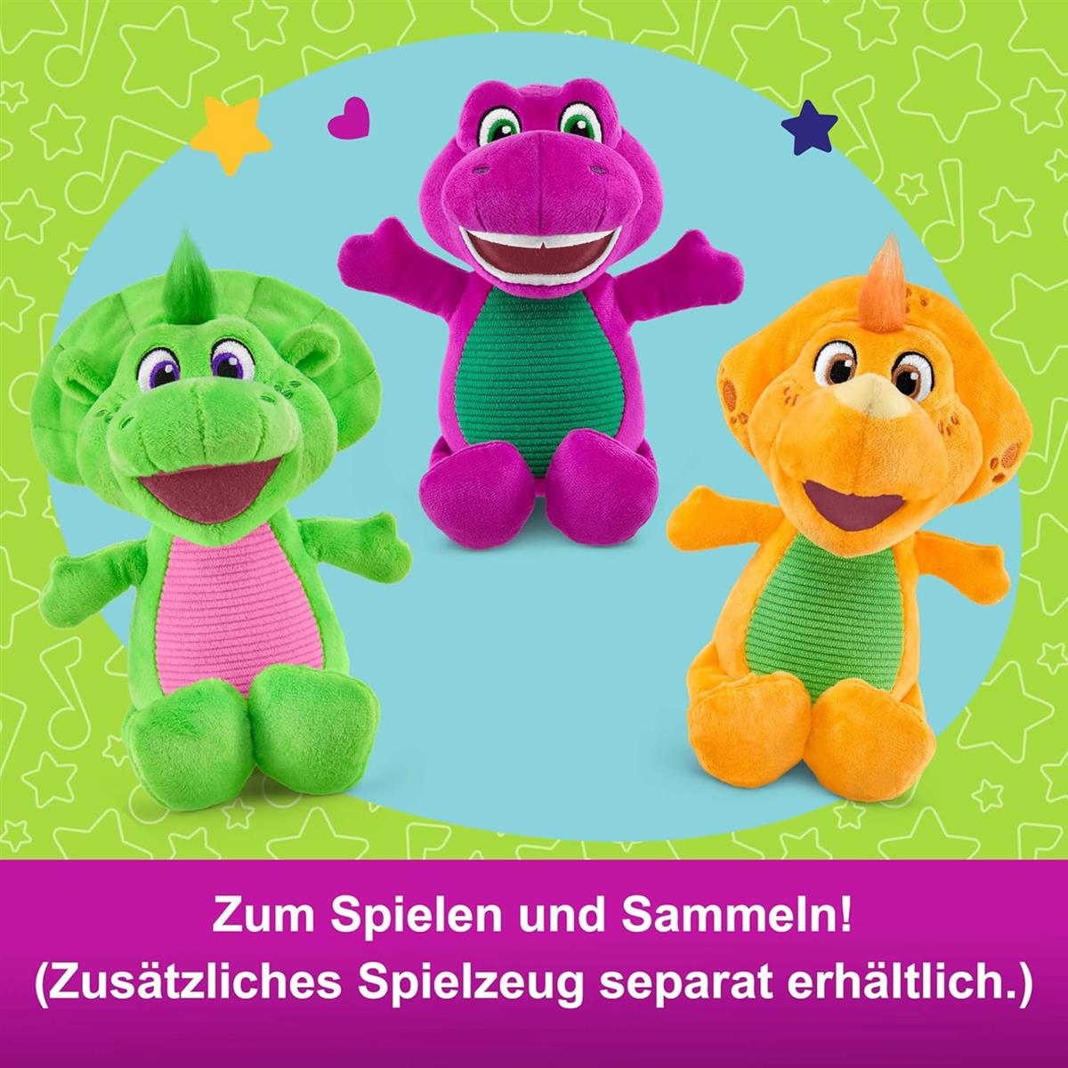Fisher-Price Barneys Welt Spielzeug für Kleinkinder ca. 16,5 cm große Barney Plüsch-Dinosaurier-Figur für das Rollenspiel im Kindergartenalter ab 2 Jahren, HVF40