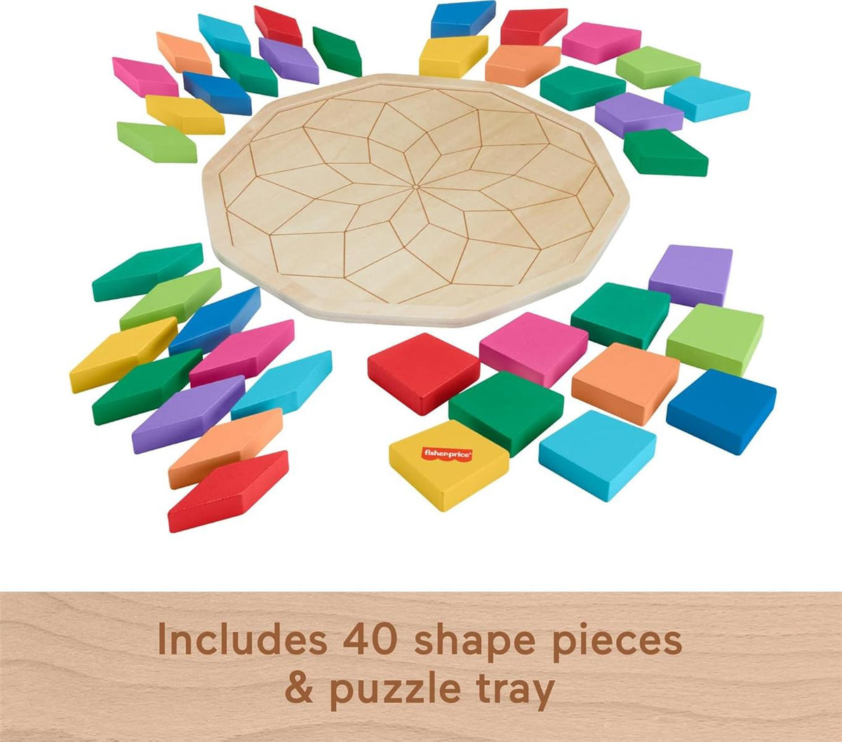 Fisher-Price Vorschulspielzeug Holzpuzzle mit geometrischem Mandala-Design, 40-teiliges Holzpuzzle für Kinder ab 3 Jahren, HXT94