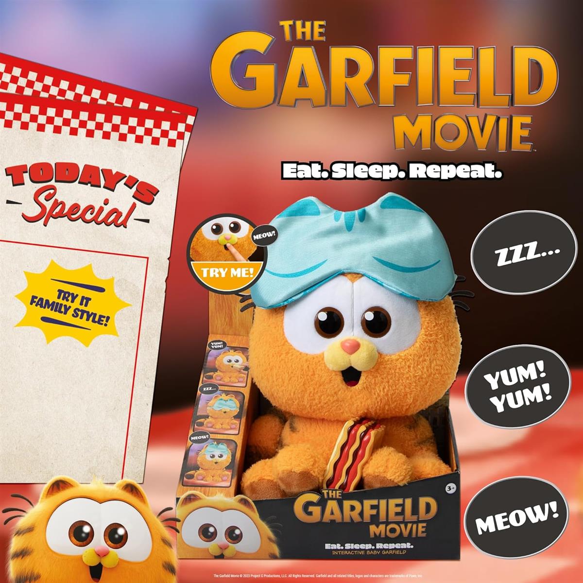Animagic Baby Garfield, Interaktives Stofftier, Für Kinder ab 3 Jahren, Kuscheliger Garfield Kater, Lass ihn Essen und schlafen, Sensorische Erfahrung