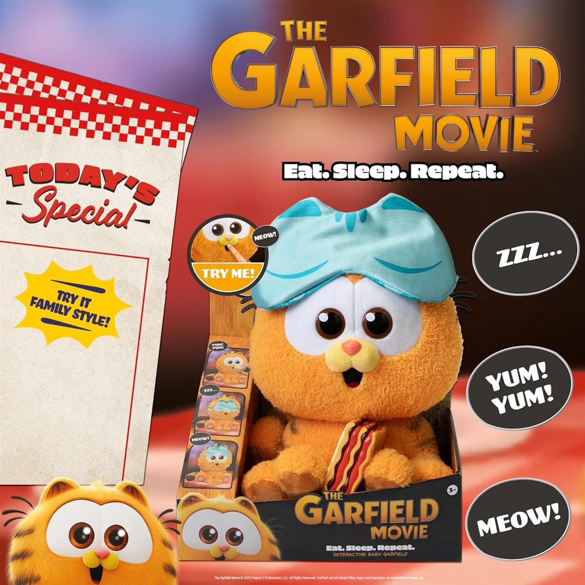 Animagic Baby Garfield, Interaktives Stofftier, Für Kinder ab 3 Jahren, Kuscheliger Garfield Kater, Lass ihn Essen und schlafen, Sensorische Erfahrung