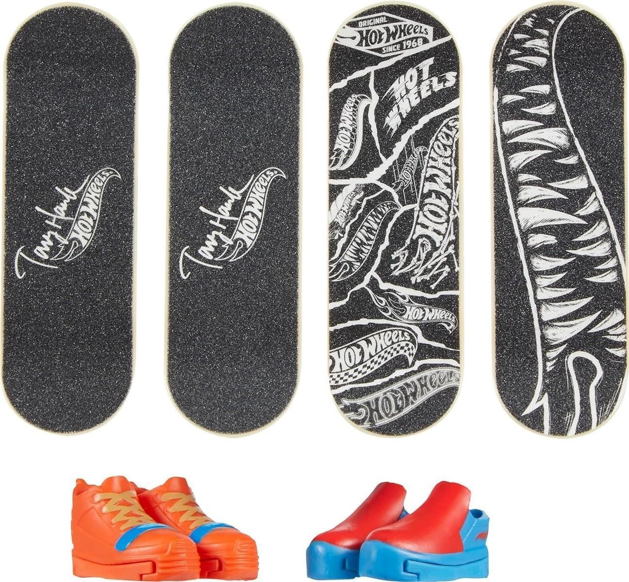 Hot Wheels Skate Tony Hawk Griffbrett & abnehmbare Skateschuhe Multipack, 4 komplett montierte Boards, 2 Paar Skateschuhe, 1 Exklusives Set