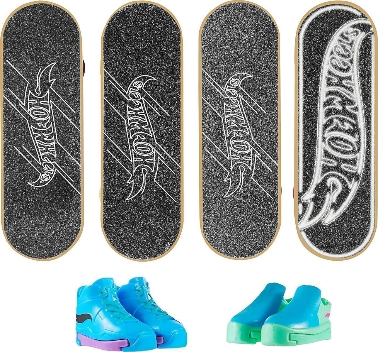 Hot Wheels Skate Tony Hawk Griffbrett & abnehmbare Skateschuhe Multipack, 4 komplett montierte Boards, 2 Paar Skateschuhe, 1 Exklusives Set