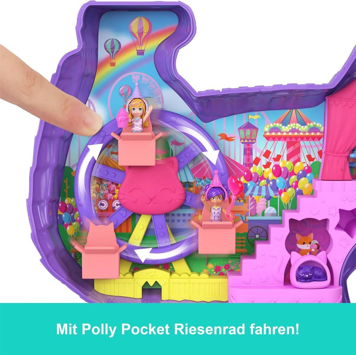 Polly Pocket Mikropuppen & Spielset mit 23 Überraschungs-Zubehörteilen, inklusive Tieren, Geburtstags-Party-Katzen-Spielset, Riesenrad-Fahrt, JFT90