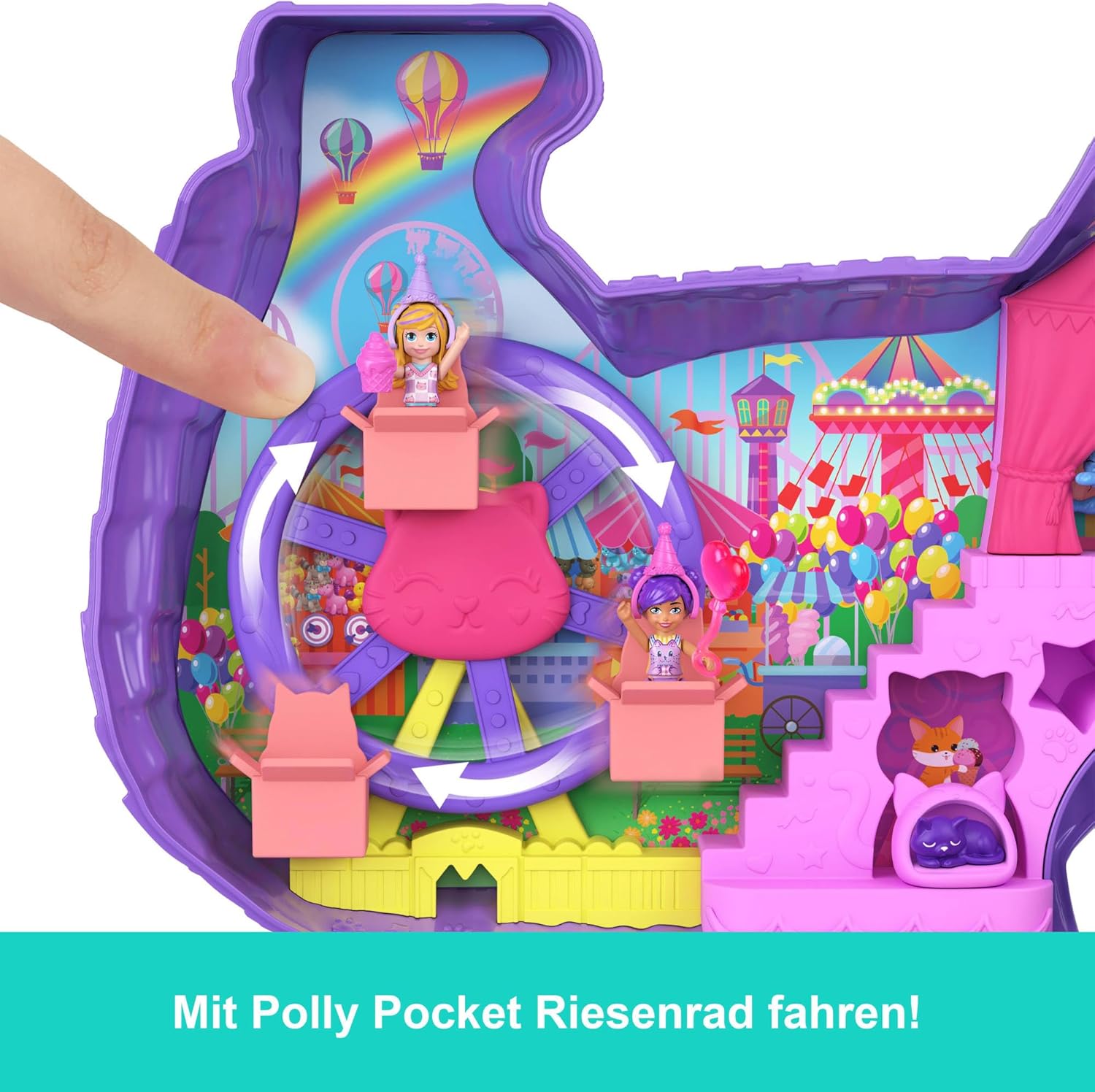 Polly Pocket Mikropuppen & Spielset mit 23 Überraschungs-Zubehörteilen, inklusive Tieren, Geburtstags-Party-Katzen-Spielset, Riesenrad-Fahrt, JFT90