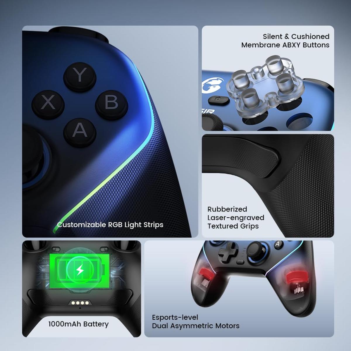 GameSir Super Nova kabelloser 1000Hz Controller mit Ladestation – Hall-Effekt-Sticks, verstellbare Trigger – Switch/Switch 2 Gyro, PC, Mobilgeräte – Nightfall Blue