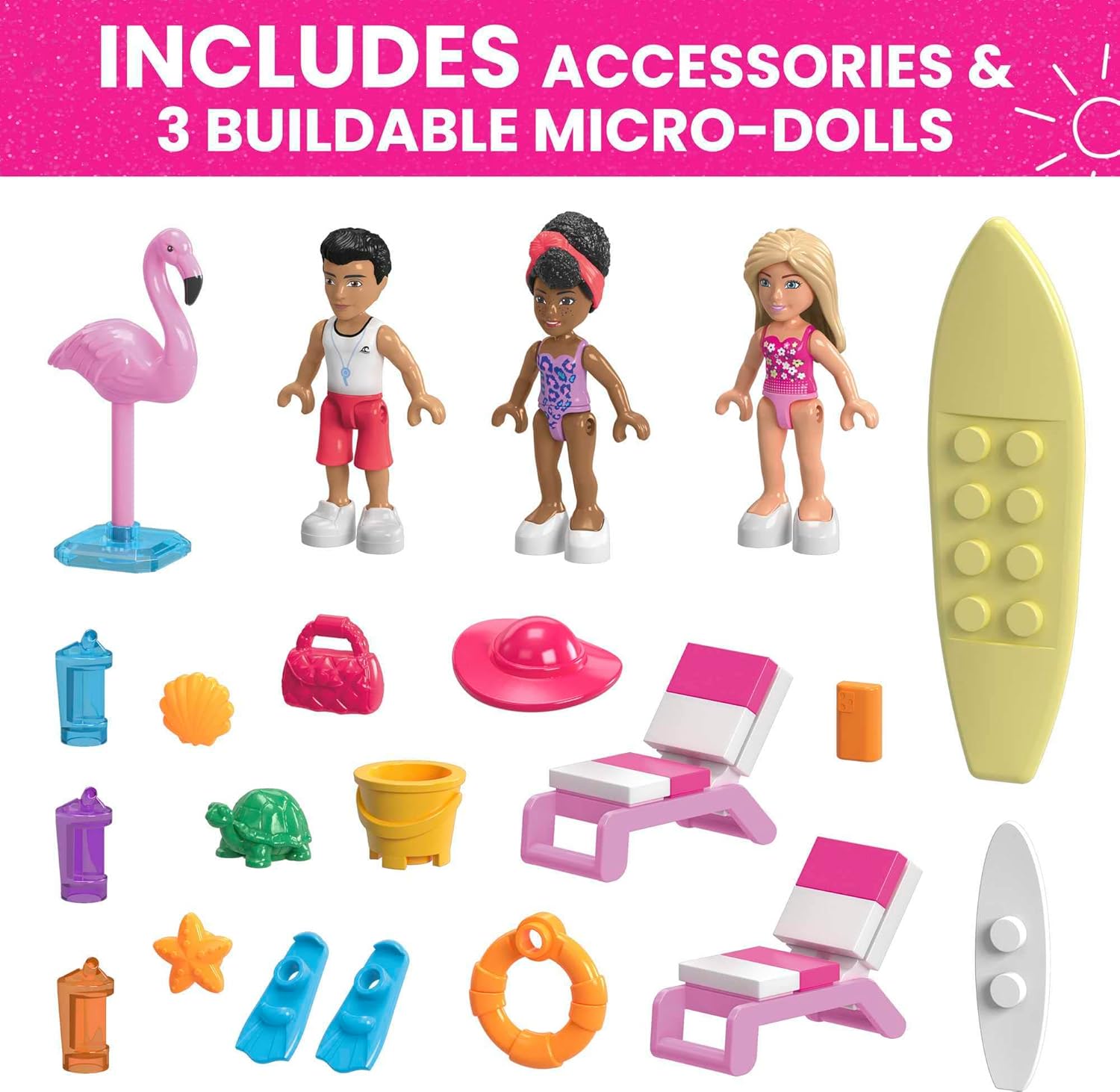 Barbie Malibu Traumboot - Bauset mit 317 Teilen, inkl. 3 Barbie-Puppen, 2 Haustiere, Mode- & Strandzubehör, kreatives Spielzeug für Kinder ab 6 Jahren, HPN79