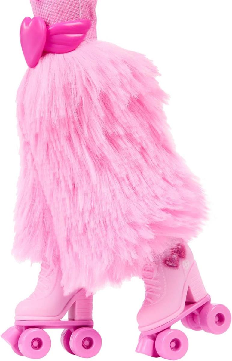 Barbie Dream Besties Puppe und Accessoires, bewegliche Barbie Brooklyn Rollschuh-Modepuppe mit braunem Haar, 9 Zubehörteile zum Thema Musik und Video, JFX97