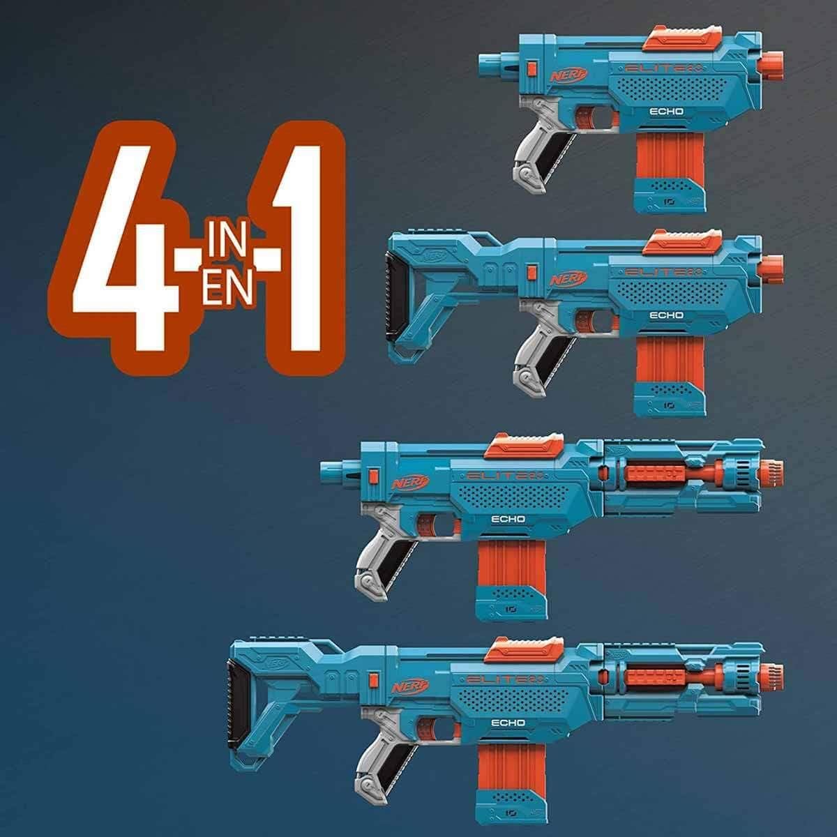 Nerf Elite 2.0 Echo CS-10 Blaster – 24 Official Nerf Darts, 10-Dart Clip, Removable Stock and Barrel Extension, 4 Tactical Rails, Multicolor, 6.67 x 68.58 x 31.75 cm
