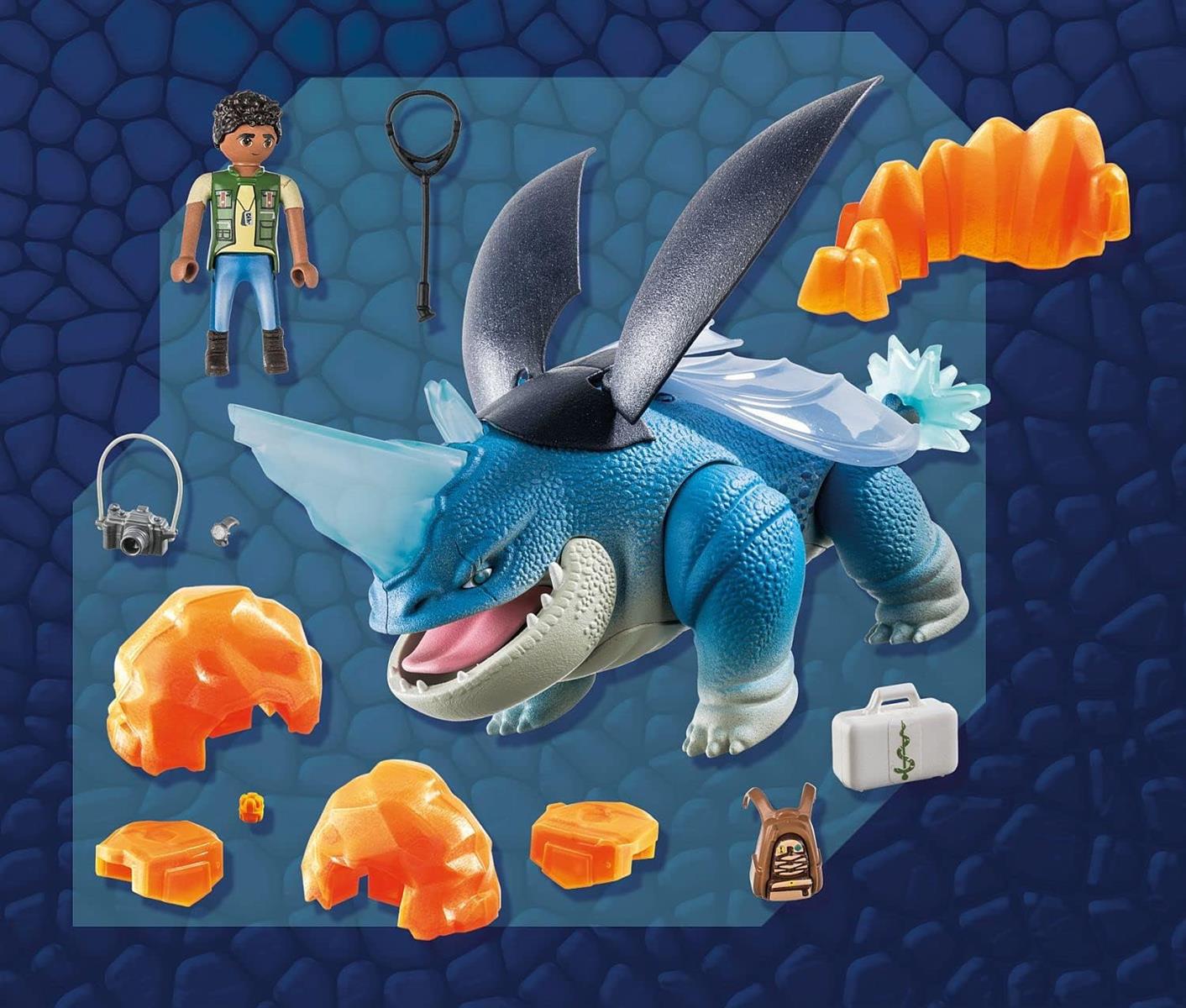 PLAYMOBIL DreamWorks Dragons 71082 Dragons: The Nine Realms - Plowhorn & D'Angelo, Dragons-Figur und Spielzeug-Drache mit Hörnern, Spielzeug für Kinder ab 4 Jahren