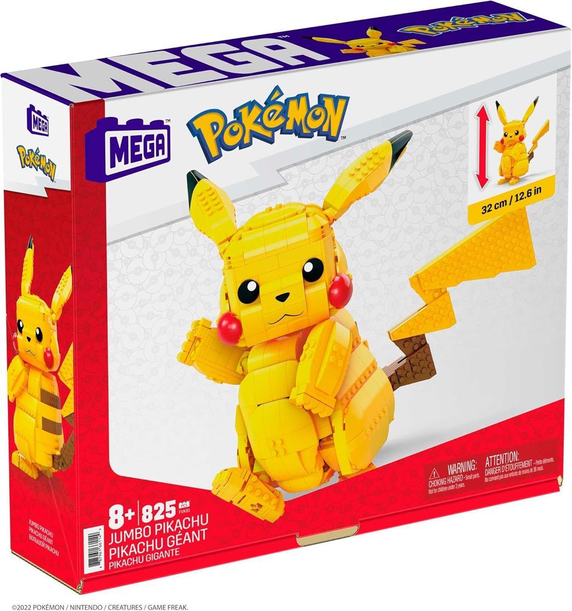 Mega Pokémon Figuren, Jumbo Pikachu Figur zum Zusammenbauen, Höhe: 30cm, bewegliche Beine/Arme/Ohren und Schweif, Pokémon Spielzeug, Spielzeug ab 6 Jahre, FVK81